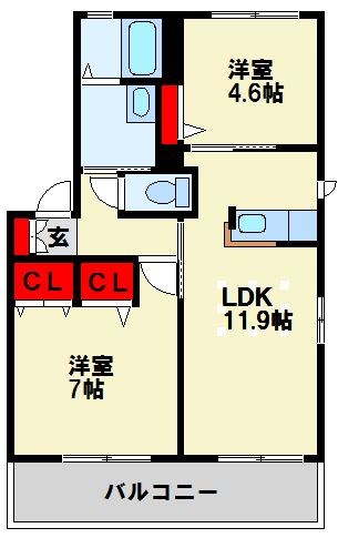 プレミールなかま Ⅱ棟 201号室 間取り