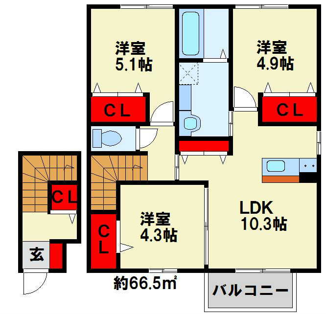 D-room上二十町 202号室 間取り