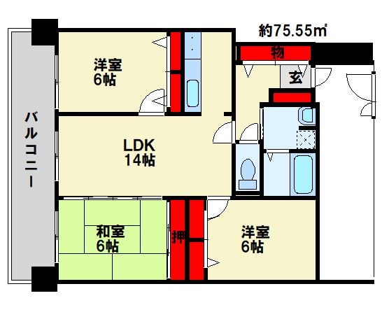 グランドパレスヴァンテアン徳力 間取り