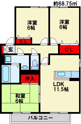 ルネッサンス大里 A棟 間取り図
