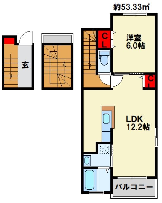 ランドコア陣山 302号室 間取り