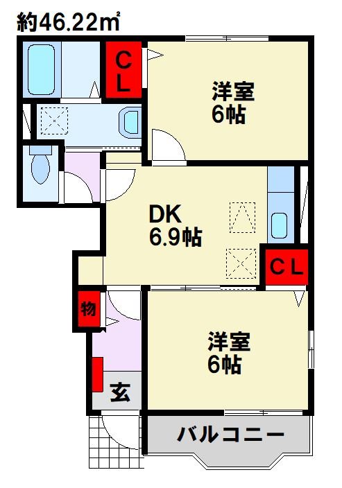 ジュネス馬場Ｂ棟 105号室 間取り
