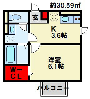 Carnelian穴生 101号室 間取り