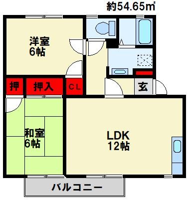 サンハイムK B棟 201号室 間取り