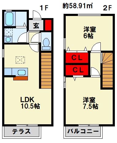 グロワール1番館 105号室 間取り