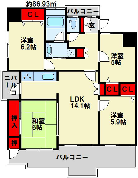 サンパーク クレストサージュ Bコート 1501号室 間取り