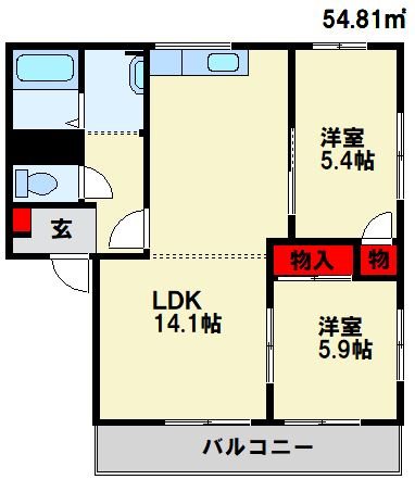 アーバン十字路 B棟 105号室 間取り