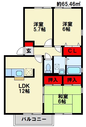 フレマリールASOU D棟  201号室 間取り