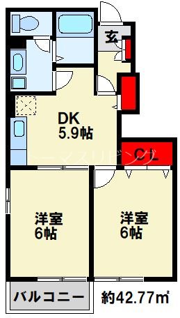 カルムフローレ 102号室 間取り