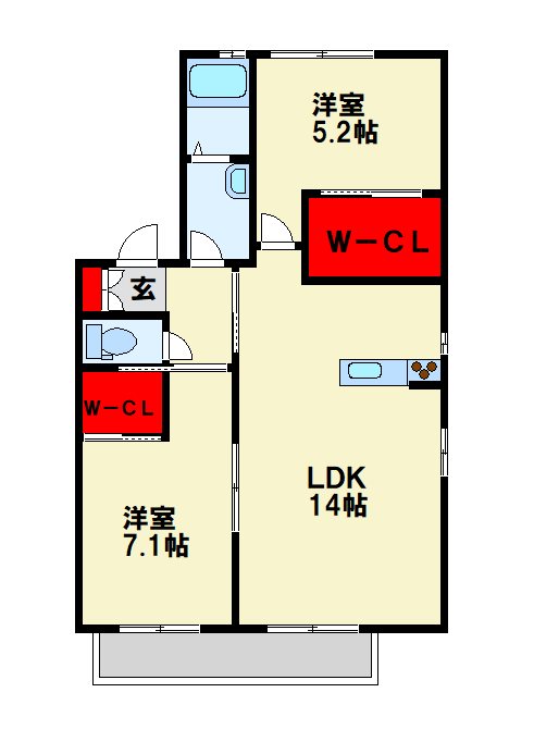 リバージュ石坪A 201号室 間取り