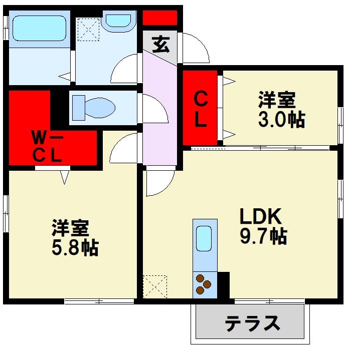 グランジュデ A棟 105号室 間取り