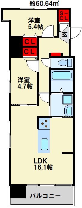 アースコートＹ’sシティ片野新町 1001号室 間取り