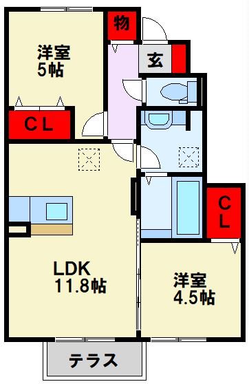 カルドーK＆K B棟 102号室 間取り