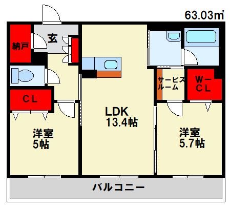 カーサ宮ノ前 直方 B棟  間取り