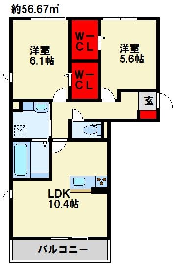 インペリアル大賀Ⅲ 206号室 間取り