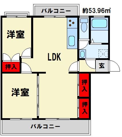 エメラルドタウン本城 E棟 207号室 間取り