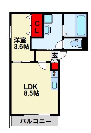 クロノ戸畑Ⅱ 101号室 間取り