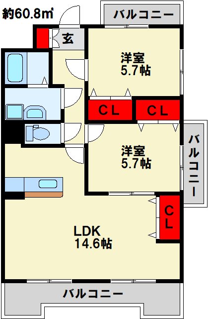 リバージュ中井 201号室 間取り