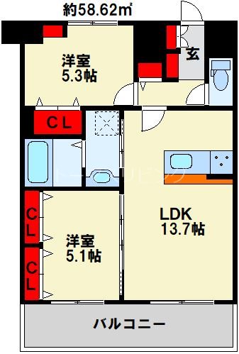 LEGEND紺屋町 1301号室 間取り