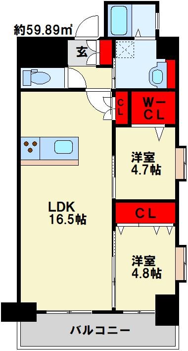 ERUZAGLANZ中津口 1306号室 間取り