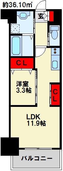 ERUZAGLANZ中津口 1103号室 間取り
