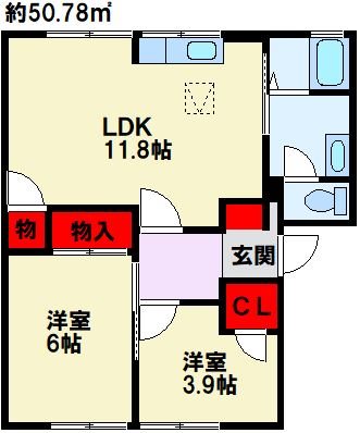 ファミール真木 B棟  102号室 間取り