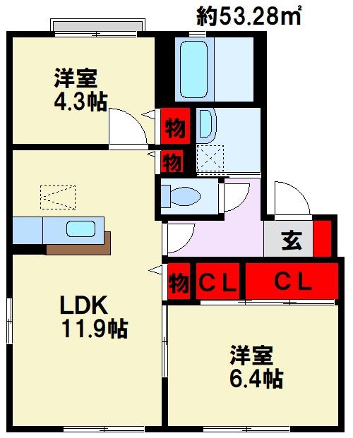 ディアス茶屋の原B棟 間取り