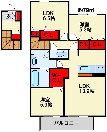 D-room城野駅　A棟 間取り