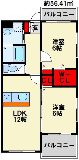 エルティアラ上富野 202号室 間取り