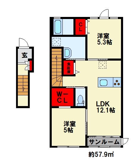 フルール吉田西 201号室 間取り