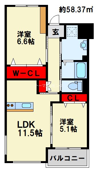 Prestige del 西海岸 410号室 間取り