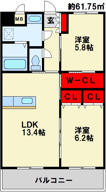 フローラ菜園場 603号室 間取り