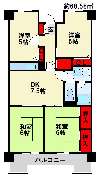 エクレール朽網Ⅱ 803号室 間取り