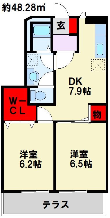 ソレアード本城 A棟 105号室 間取り