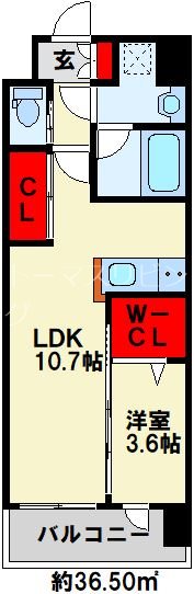オーヴィジョンQULAS小倉金田 1305号室 間取り
