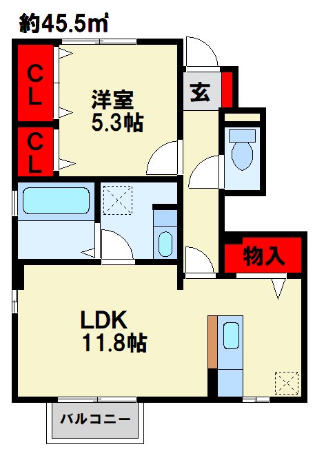 エスポワール下城野Ⅱ 102号室 間取り