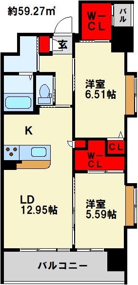 ウイングス西小倉 ≪オール電化≫ 308号室 間取り