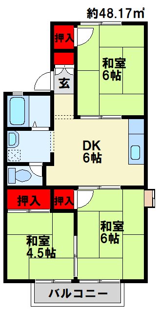 グランディール行橋　C棟 101号室 間取り