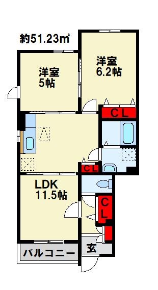 ファイン若松 B棟 103号室 間取り