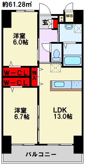 TGボナール浅川台 A棟 1402号室 間取り