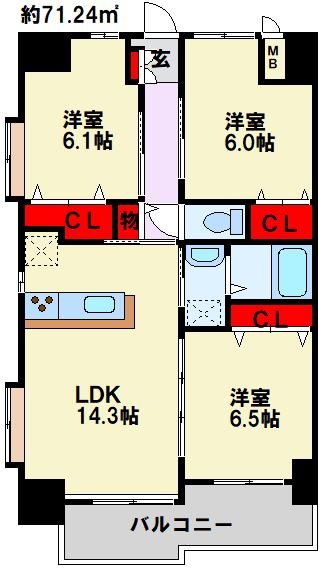 TGボナール浅川台 A棟 1003号室 間取り