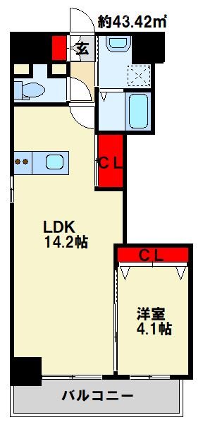 ERUZAGLANZ中津口 1201号室 間取り