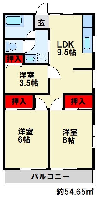 里中マンション 6棟 303号室 間取り