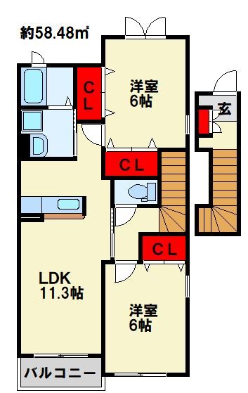 ウッドクリークテラス　C棟 201号室 間取り