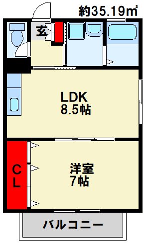 トレゾア湯川新町　A棟 104号室 間取り