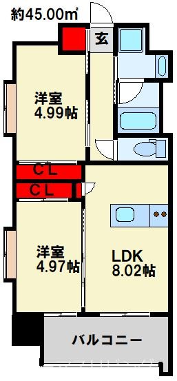 ウィングス到津の森 208号室 間取り