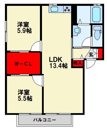 エクセルコート B棟 201号室 間取り