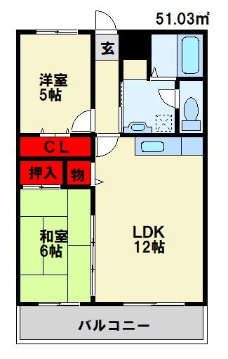 ベルハイツ水巻 102号室 間取り