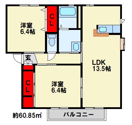 グローブ・たかの　A棟 202号室 間取り