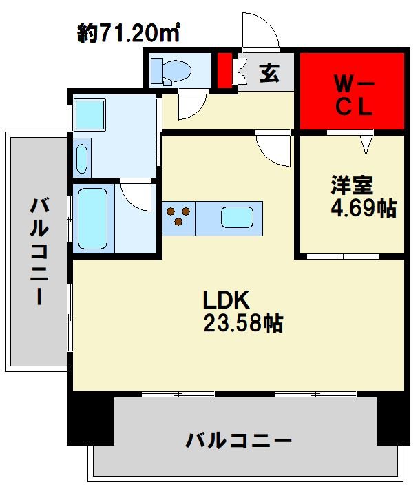 ざ・紫川さくら通り 1401号室 間取り